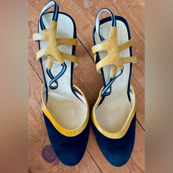 PRADA Black Suede Yellow Patent Block Heel Slingback Sandals 9.5-10/ EU 40 - Picture 7 of 8